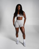 Pump Mid Rise Short in LT Heather – Alphalete women's shorts, view 6